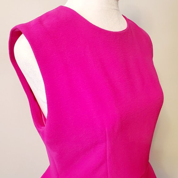 FUCSIA PINK PEPLUM Top Exposed Gold Zipper Feature Office Siren Dressy Party Top - Picture 4 of 9